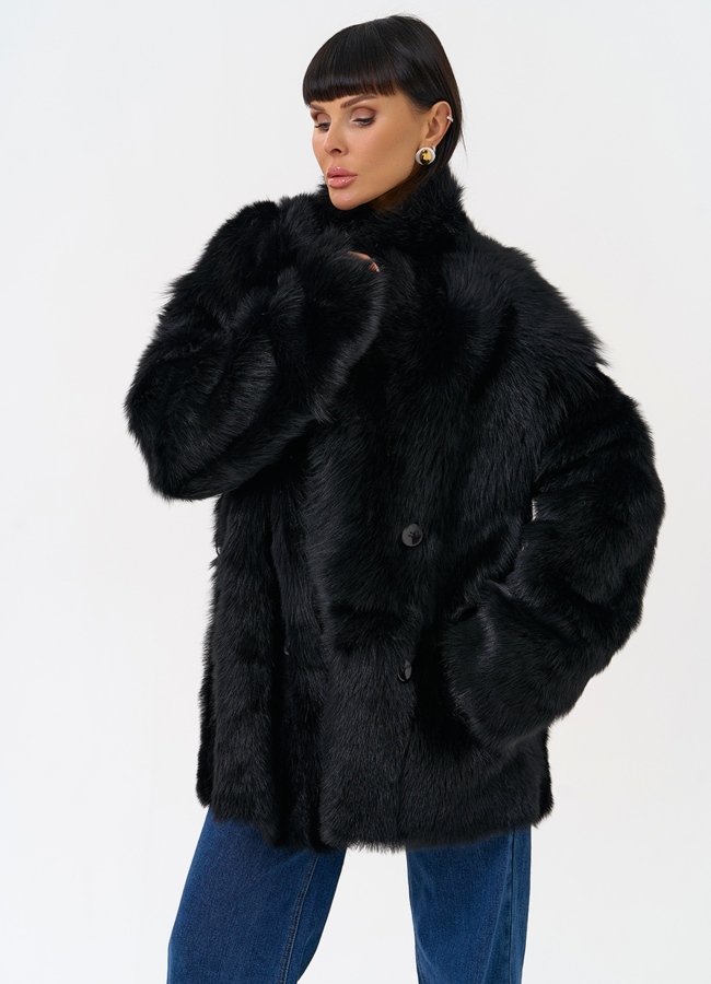 Двухсторонняя дубленка черного цвета с декоративным поясом модель № 31618 универмаг малина Двухсторонняя дубленка черного цвета с декоративным поясом модель № 31618 универмаг малина