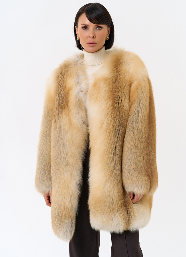 Шуба из рыжей лисы модель № 32012 меха малина