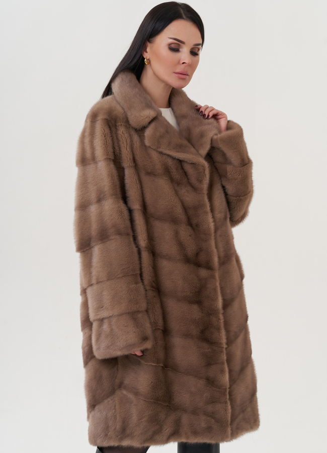 Шуба из норки с английский воротником  модель № 25754 меха малина