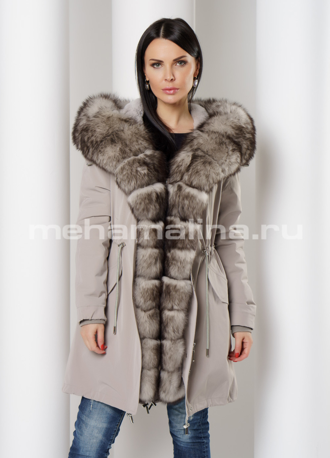Меховая парка с отделкой из песца модель № 9079 меха малина