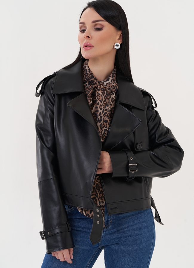 Жакет из эко кожи черного цвета модель № 26949 универмаг малина