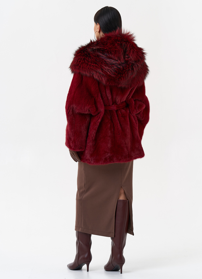 Бордовая шуба из норки модель № 29261 в кредит