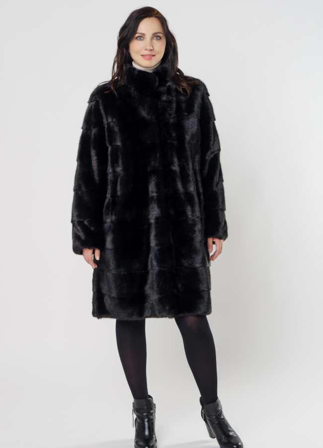 фото Норковая шуба трансформер со стойкой черного цвета модель № 2105