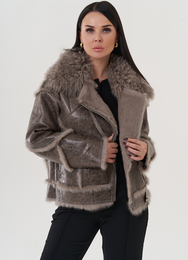 Куртка женская серого цвета с отложным воротником  модель № 25747 универмаг малина