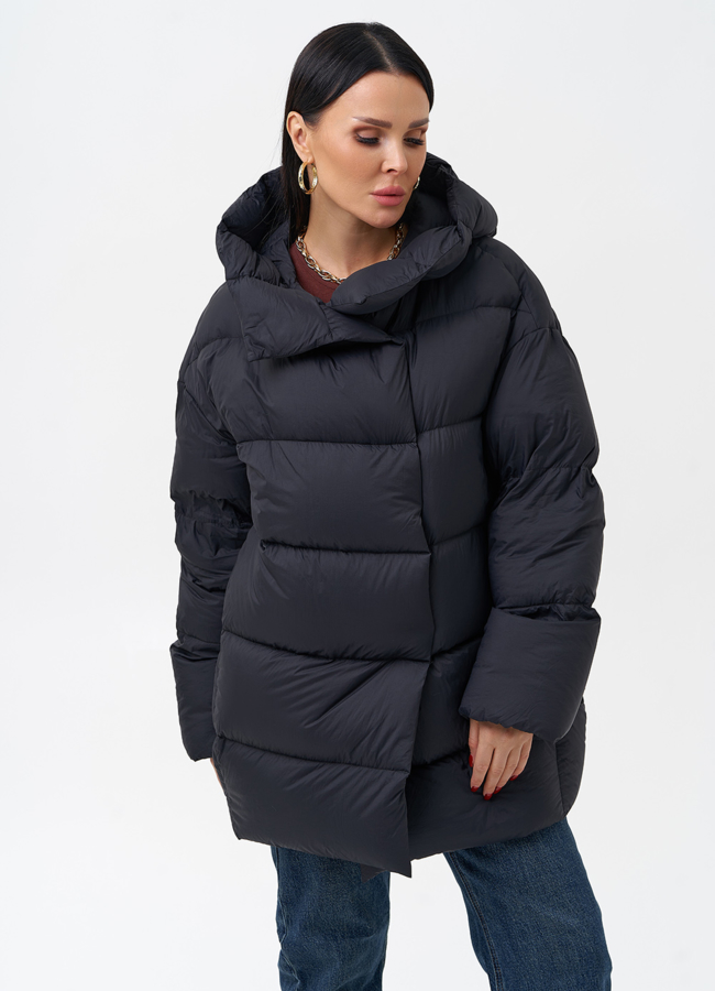 Женский пуховик с капюшоном  модель № 28969 универмаг малина