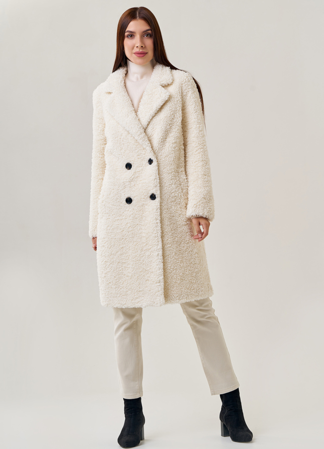 Двубортное женское пальто из искусственного меха модель № 23239 в рассрочку