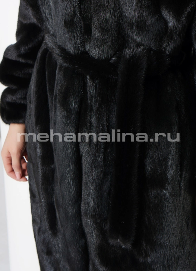 Черная норковая шуба с капюшоном модель № 3007 универмаг малина