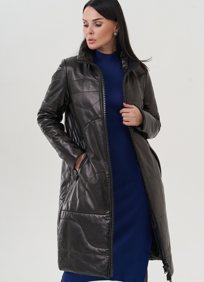 Пуховик из натуральной кожи на молнии с капюшоном модель № 19575 универмаг малина Пуховик из натуральной кожи на молнии с капюшоном модель № 19575 универмаг малина