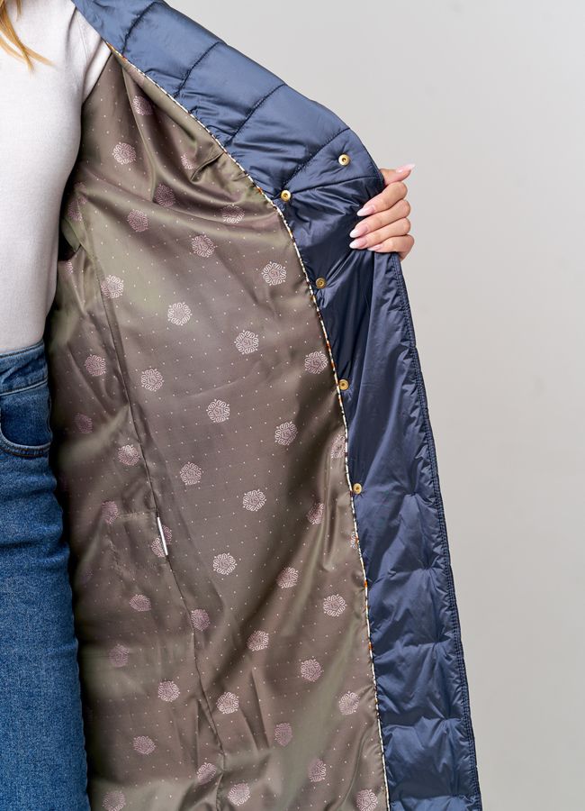 Женское стеганое пальто с поясом модель № 21643 универмаг малина