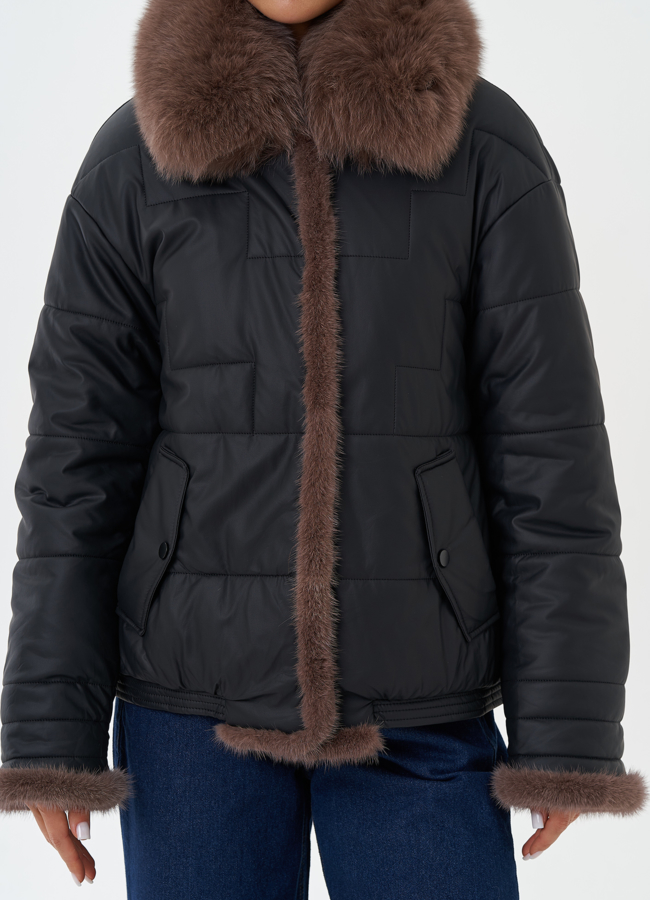 Утепленная куртка из эко кожи с натуральным мехом модель № 27726 универмаг малина