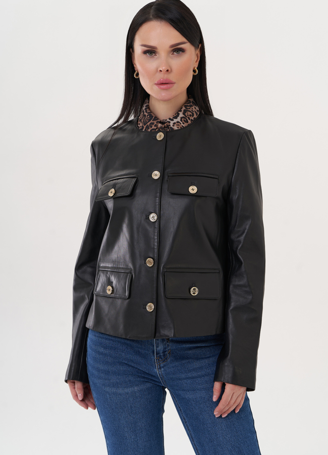 Жакет из натуральной кожи с акцентными пуговицами модель № 500120 универмаг малина Жакет из натуральной кожи с акцентными пуговицами модель № 500120 универмаг малина