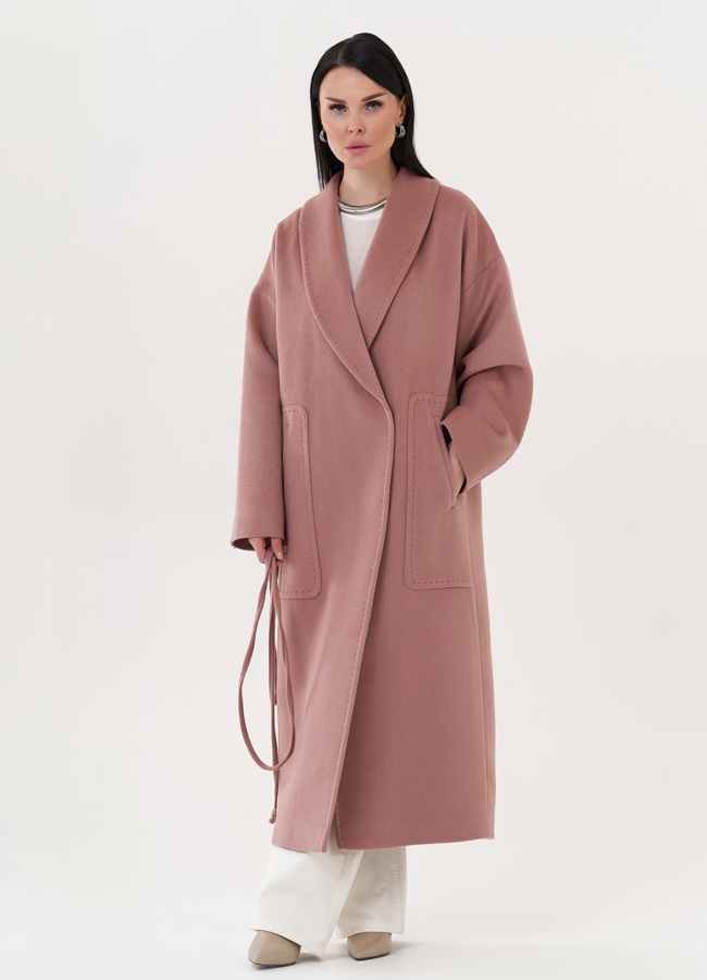 Длинное пальто с поясом модель № 27100 в рассрочку