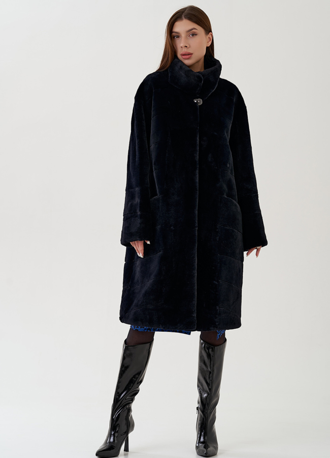 Шуба из меха кролика с воротником стойкой модель № 81863 универмаг малина