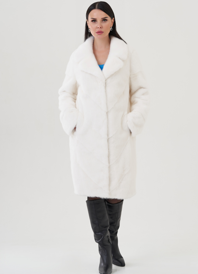 фото Норковая шуба белого цвета модель № 24807