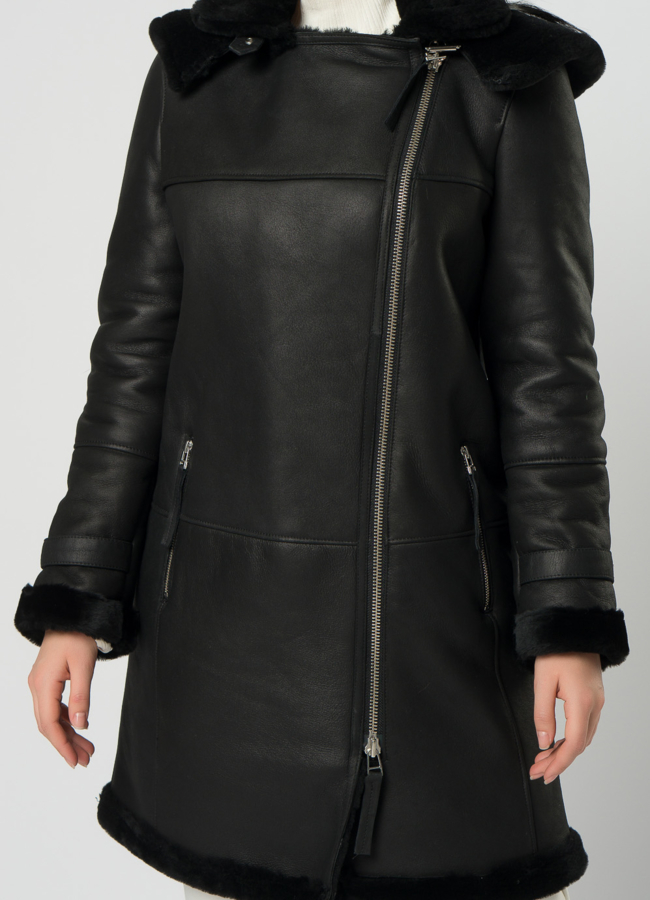 Дубленка из натурального меха с капюшоном модель № 72987 в рассрочку