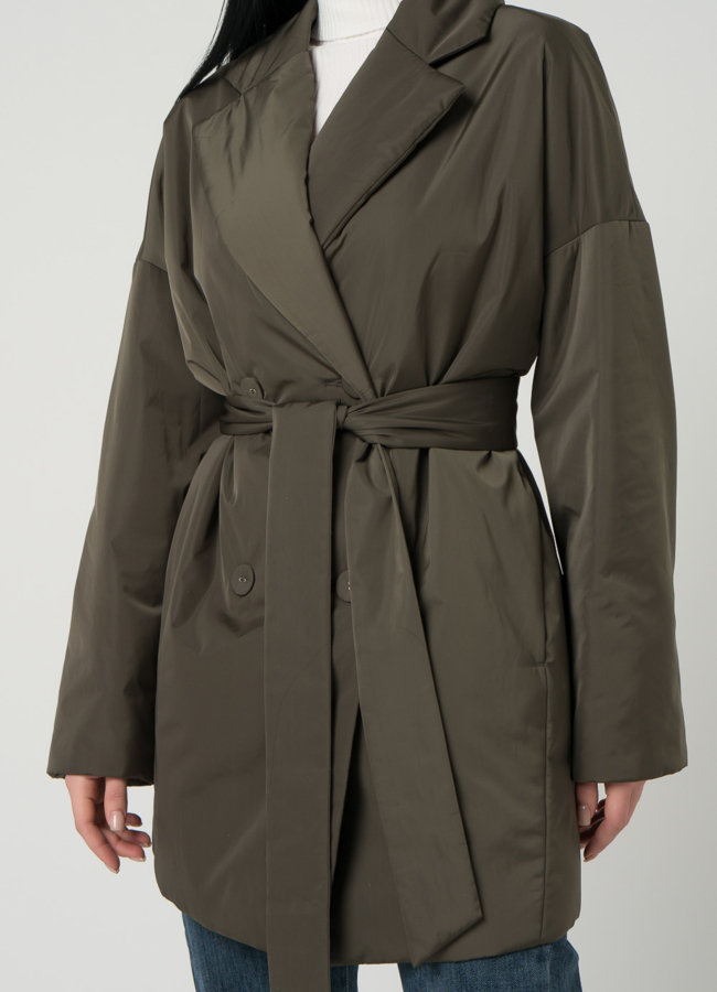 Женское двубортное полупальто с поясом модель № 21160 универмаг малина