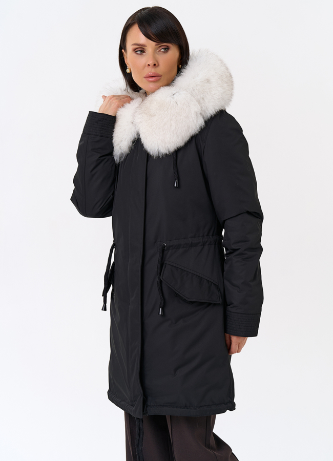 Женская парка с капюшоном из меха песца модель № 31989 универмаг малина