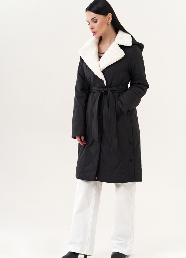 фото Стеганое пальто с капюшоном модель № 25033