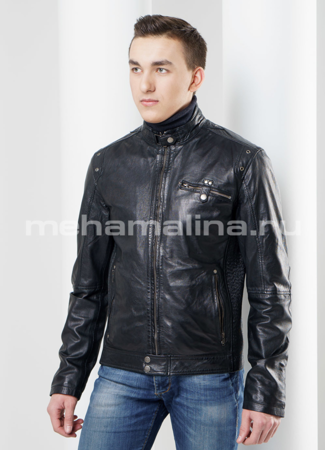 Мужская кожаная куртка модель № KP-138 универмаг малина