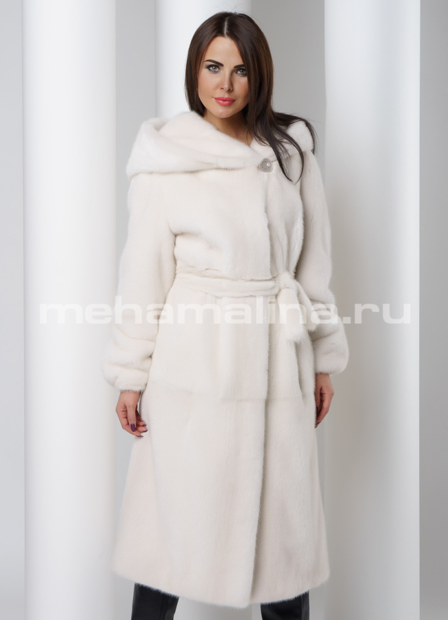 Белая шуба из скандинавской норки модель № S-501 универмаг малина