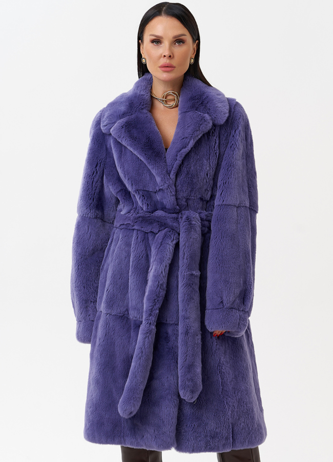 Шуба из меха кролика с английским воротником  модель № 28136 меха малина
