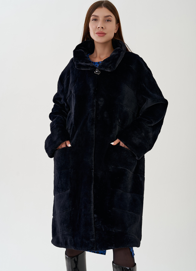 Шуба из меха кролика с воротником стойкой модель № 81863 универмаг малина