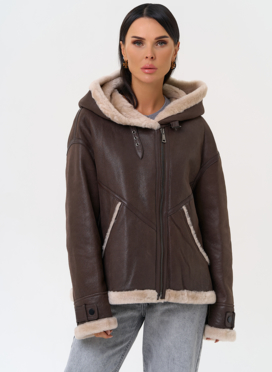 Натуральная дубленка с капюшоном