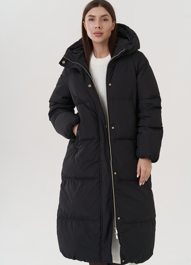 Женский пуховик с капюшоном черного цвета  модель № 25085 в кредит