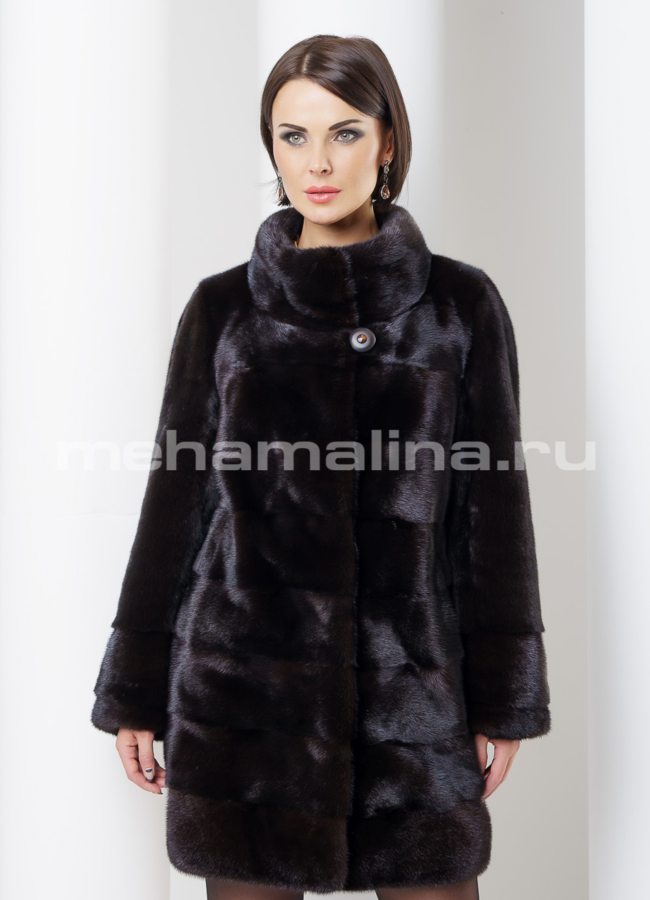 Шуба из скандинавской норки модель № S-456 меха малина