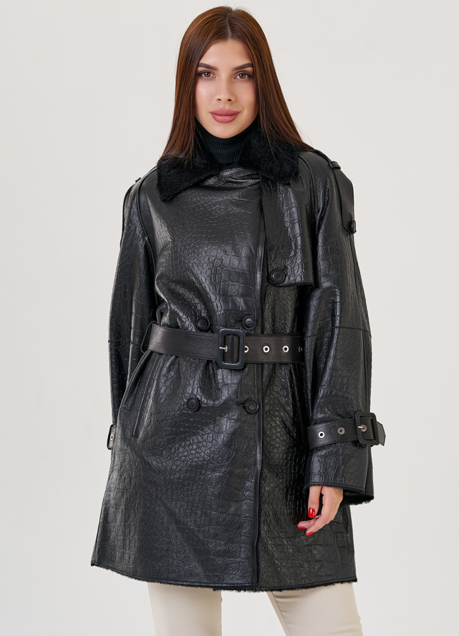 Дубленка из натурального меха под пояс модель № 847023 универмаг малина