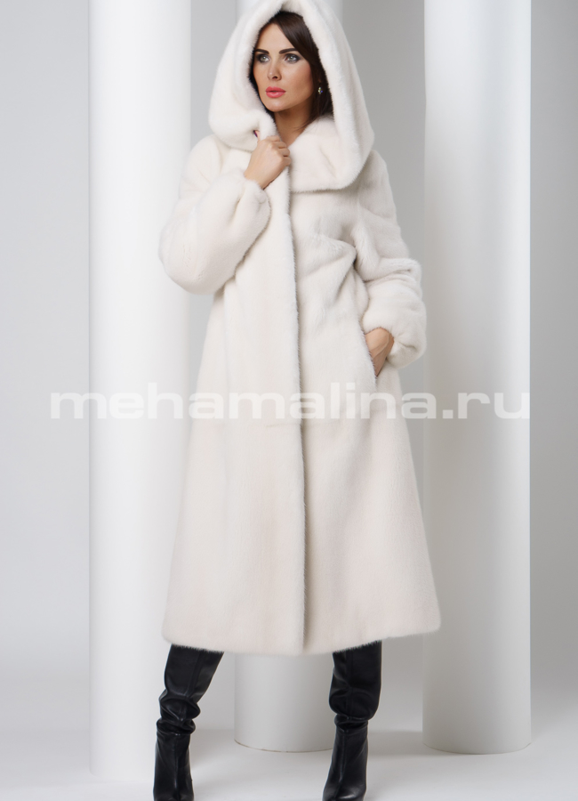 Белая шуба из скандинавской норки модель № S-501 универмаг малина