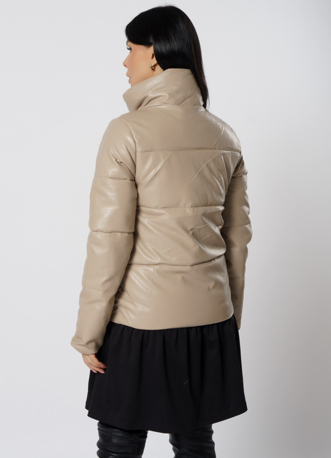 Утепленная куртка из эко кожи с воротником стойкой модель № 21716 в рассрочку