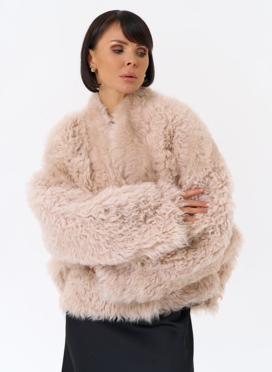 Женская короткая двухсторонняя дубленка 