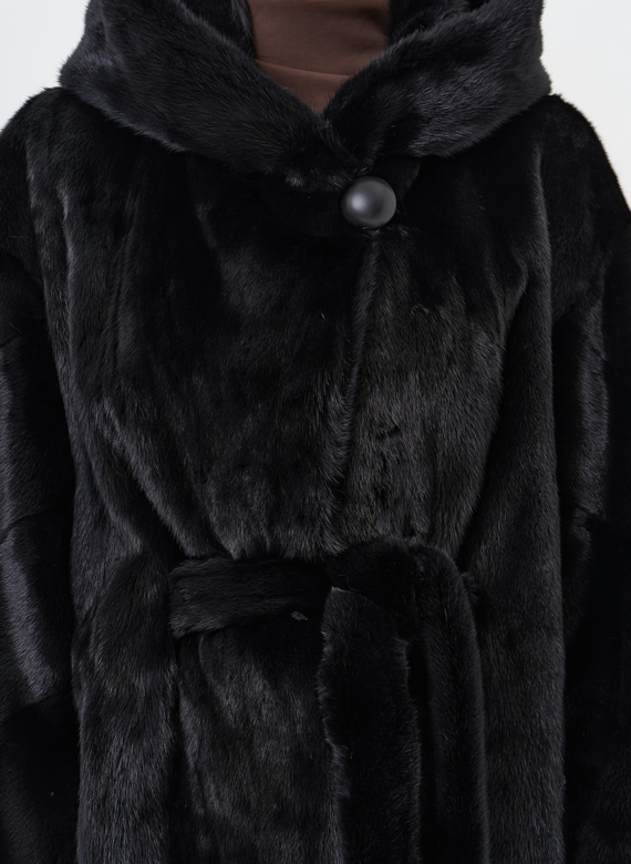 Норковая шуба с капюшоном 
