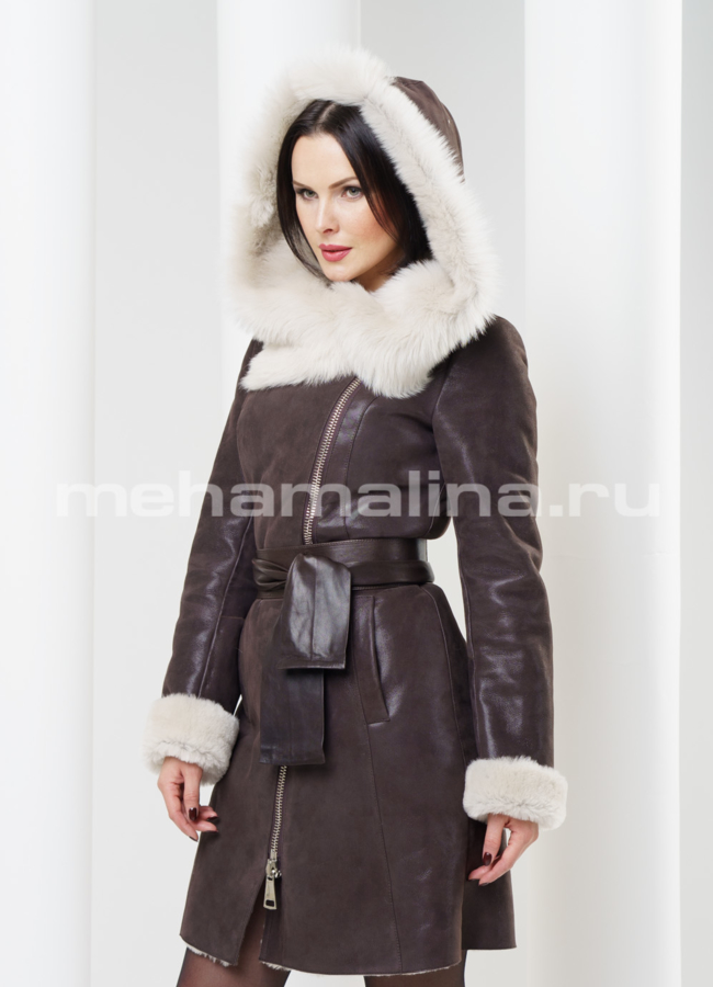 Дубленка на молнии с оформлением из тасканы модель № D-139 в рассрочку