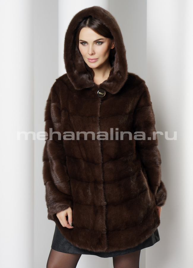 Шуба из норки модель № S-674 меха малина