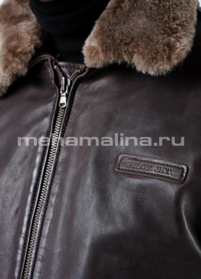 Кожаная куртка на резинке модель № KP-219 универмаг малина