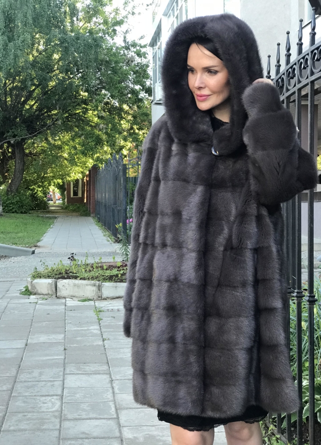 фото Норковая шуба в цвете графит модель № 8010