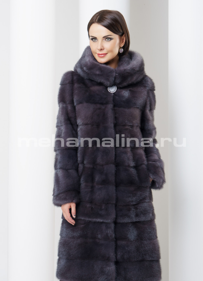 Норковая шуба с капюшоном модель № S-459 универмаг малина