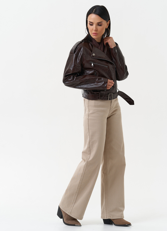 Куртка косуха из эко кожи коричневого цвета модель № 30313 универмаг малина