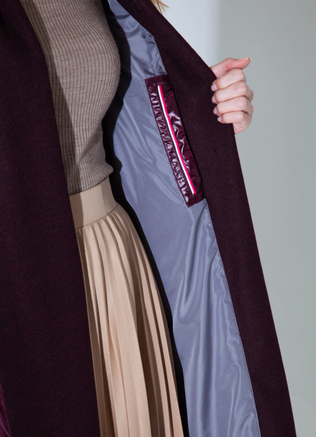 Комбинированное пальто цвета марсала модель № 828 в рассрочку