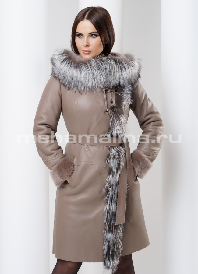 Дубленка с капюшоном модель № D-155 универмаг малина