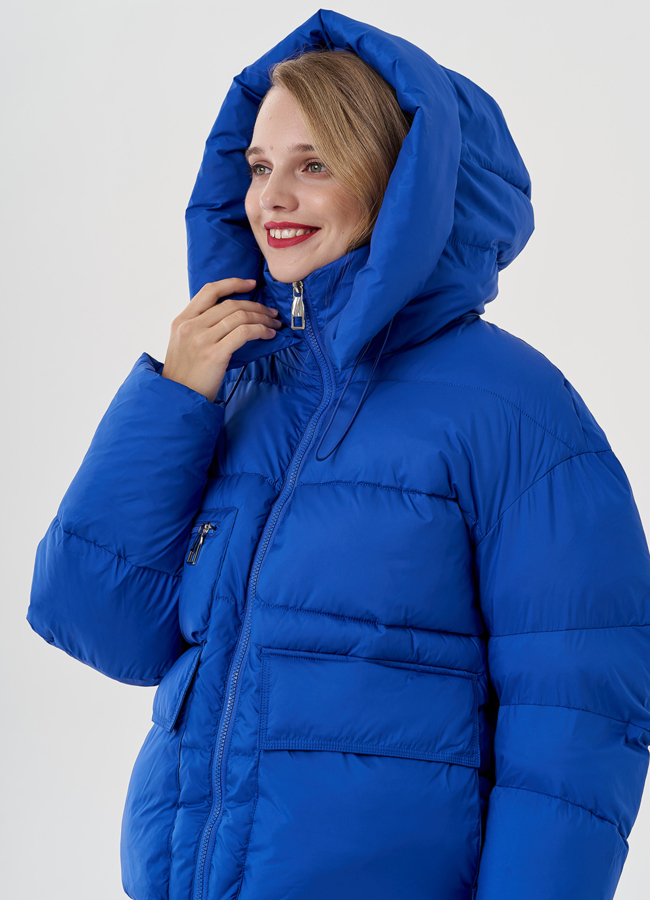 Женская куртка с капюшоном синего цвета  модель № 82039 универмаг малина