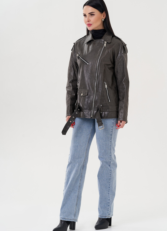 фото Длинная косуха из натуральной кожи серого цвета модель № 24362 фото Длинная косуха из натуральной кожи серого цвета модель № 24362