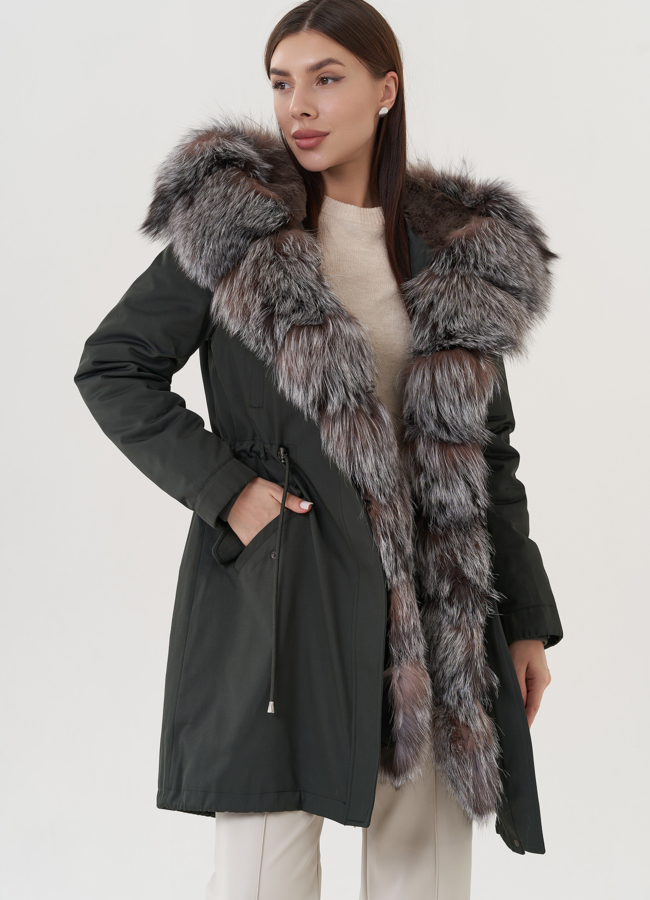 Женская парка с меховой отделкой  модель № 23774 универмаг малина
