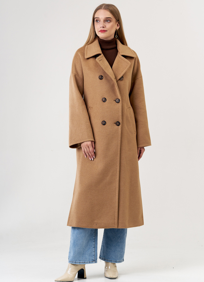 Двубортное женское пальто в длине макси модель № 21347 универмаг малина