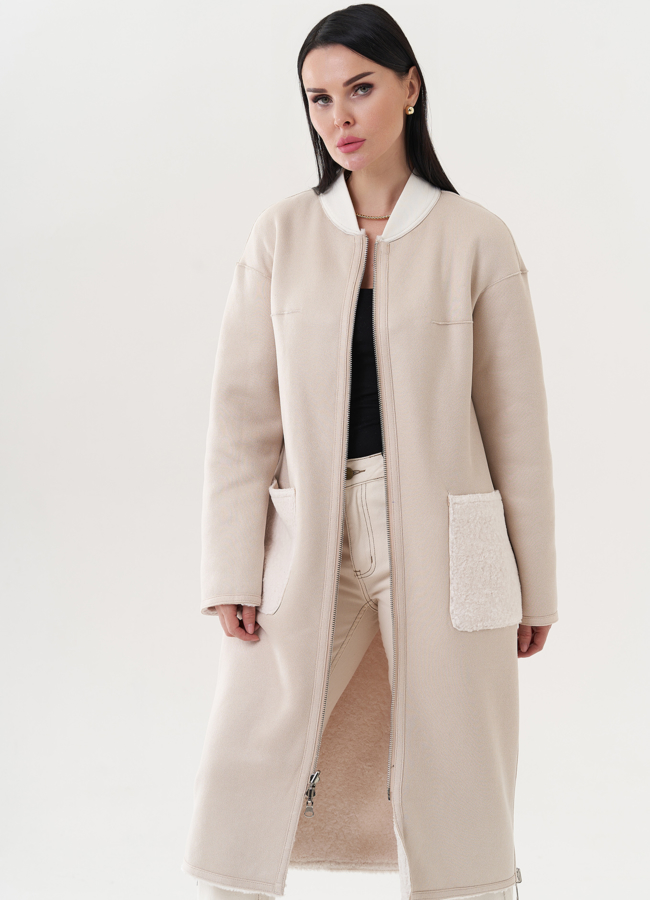 Светлая двухсторонняя эко дубленка 