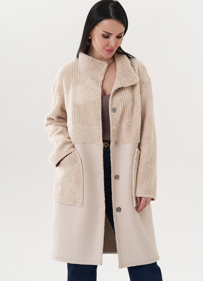 Светлая двухсторонняя эко дубленка модель № 26732 универмаг малина