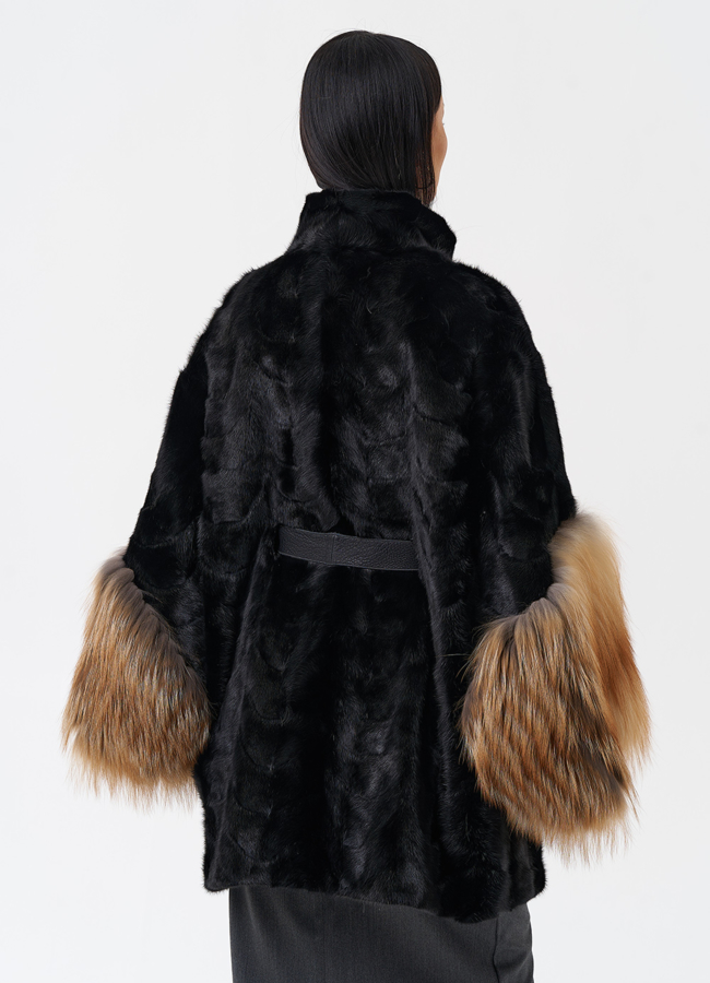 Норковая шуба с лисой модель № 29217 в кредит