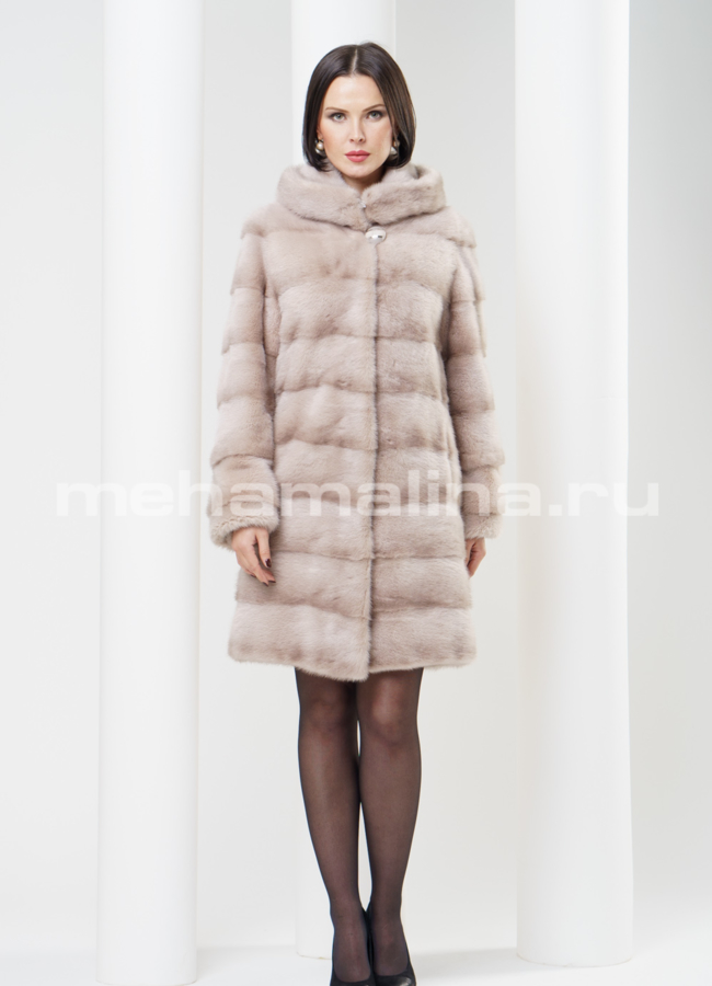 Шуба норка, поперечка с капюшоном.  модель № S-327 в кредит